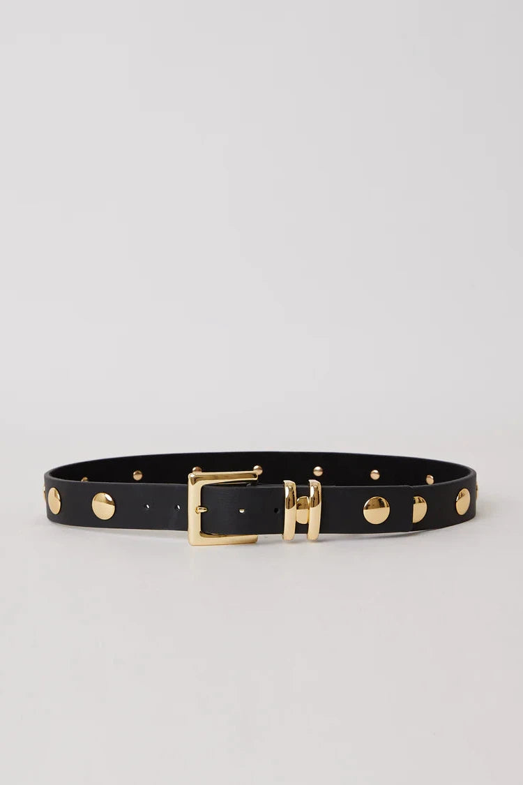 B-LOW THE BELT SPHINX MOTO LEATHER BELT IN BLACK GOLD