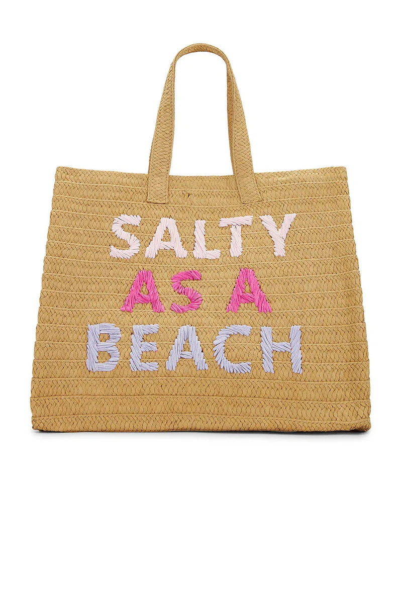 BTB LOS ANGELES SALTY AS A BEACH TOTE IN SAND FUCHSIA RAINBOW