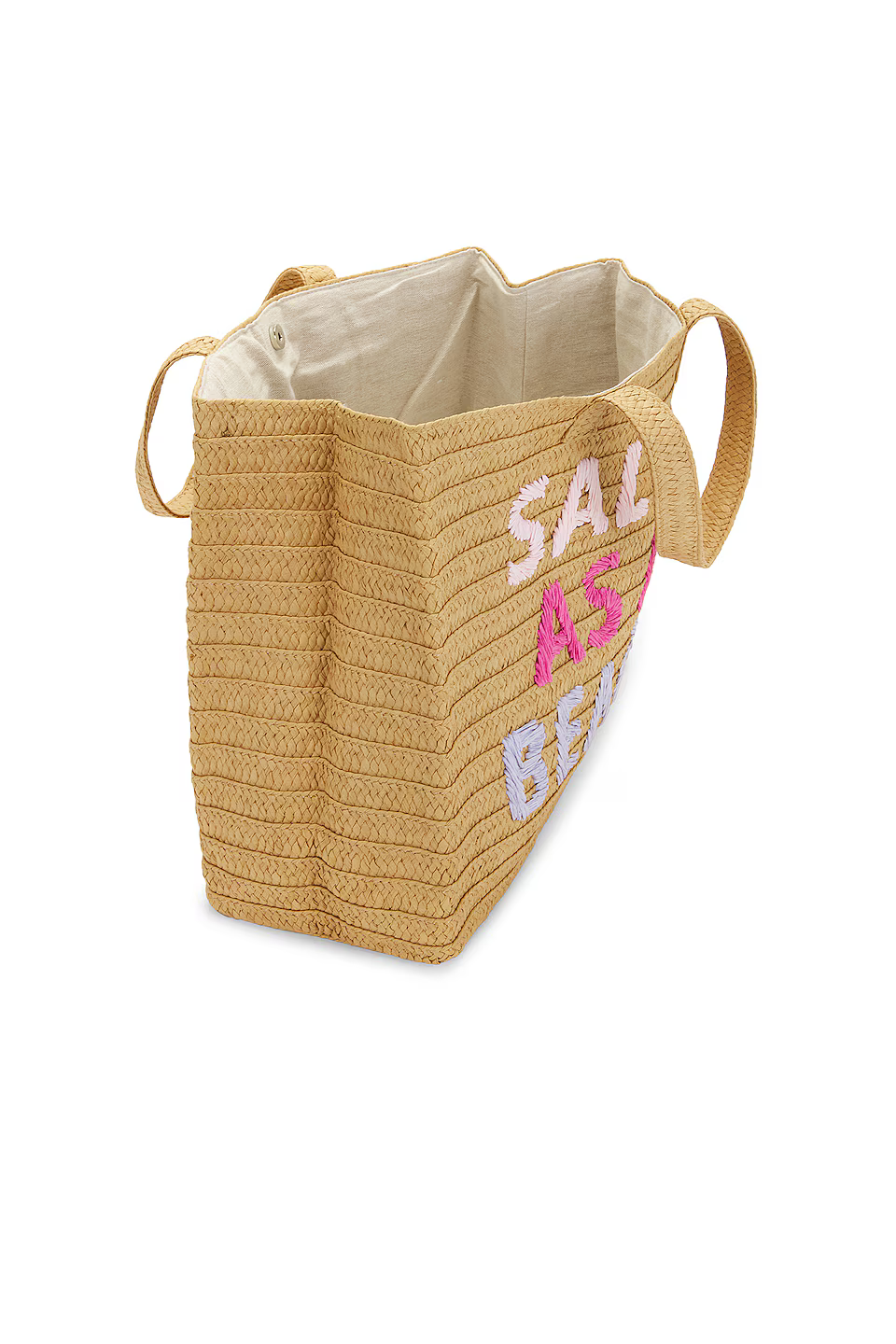 BTB LOS ANGELES SALTY AS A BEACH TOTE IN SAND FUCHSIA RAINBOW