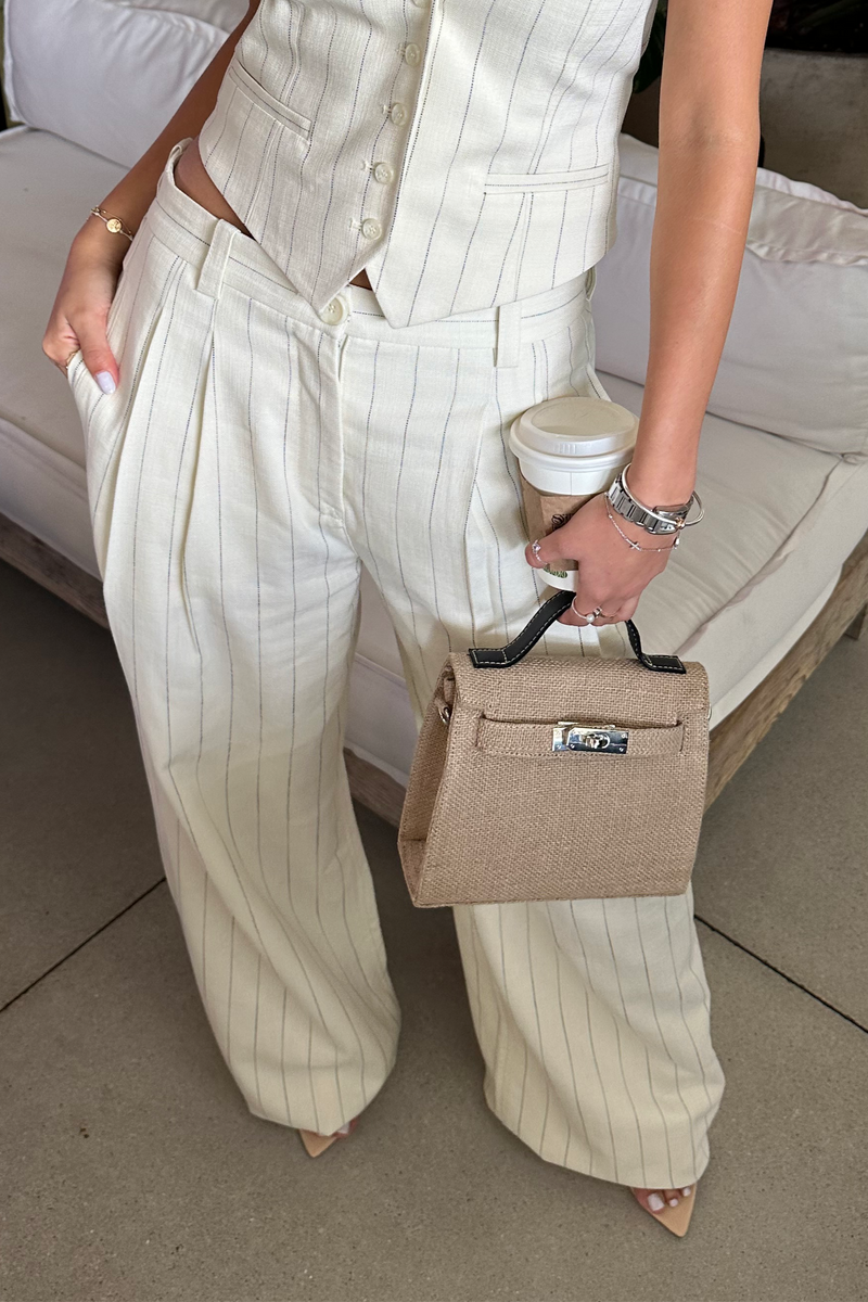 A.L.C. ALFIE PANT IN CREAM/ BLACK STRIPE