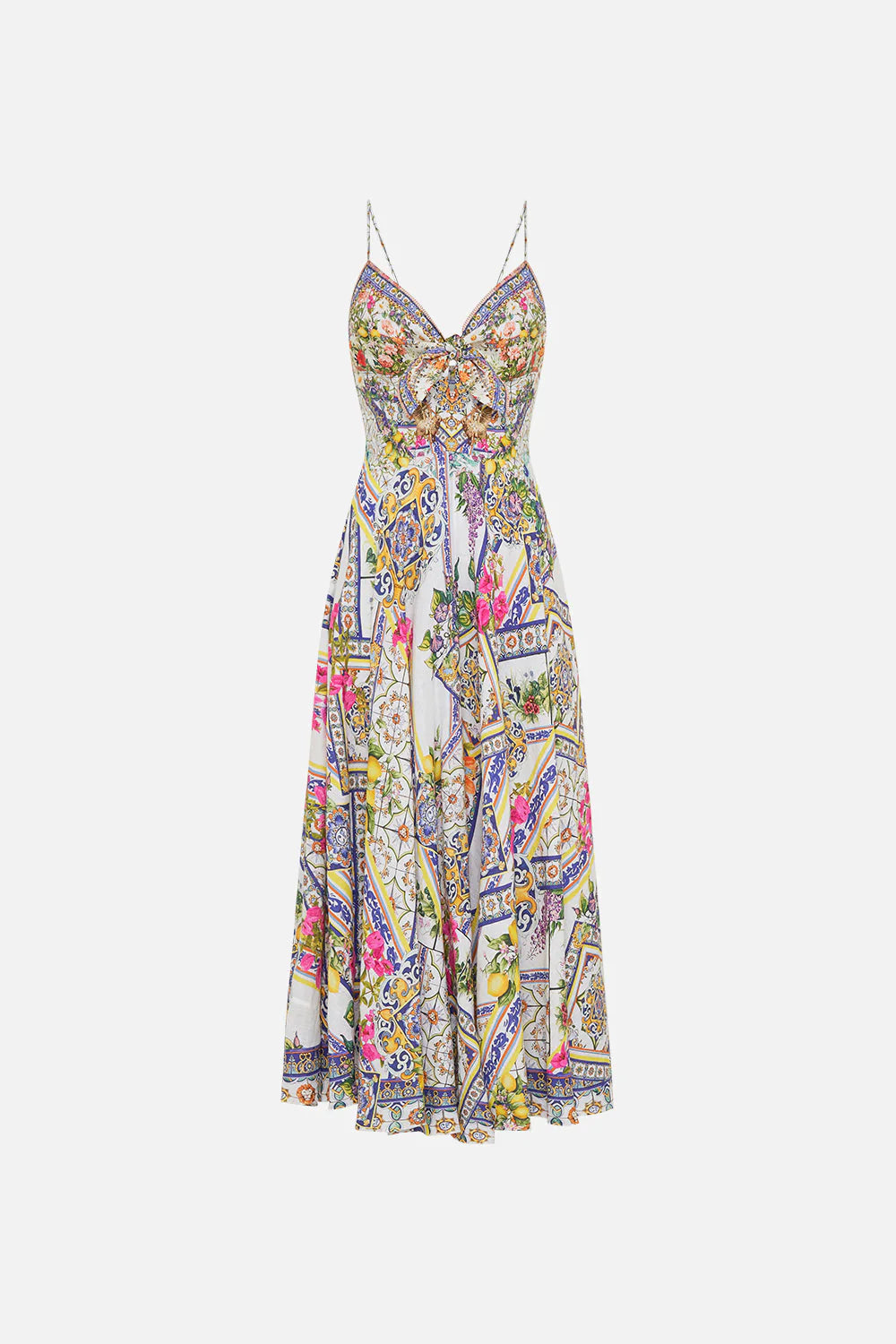 CAMILLA LONG DRESS W/ TIE FRONT IN AMALFI AMORE