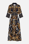 CAMILLA SHAPED WAISTBAND MIDI DRESS IN COAST TO COAST
