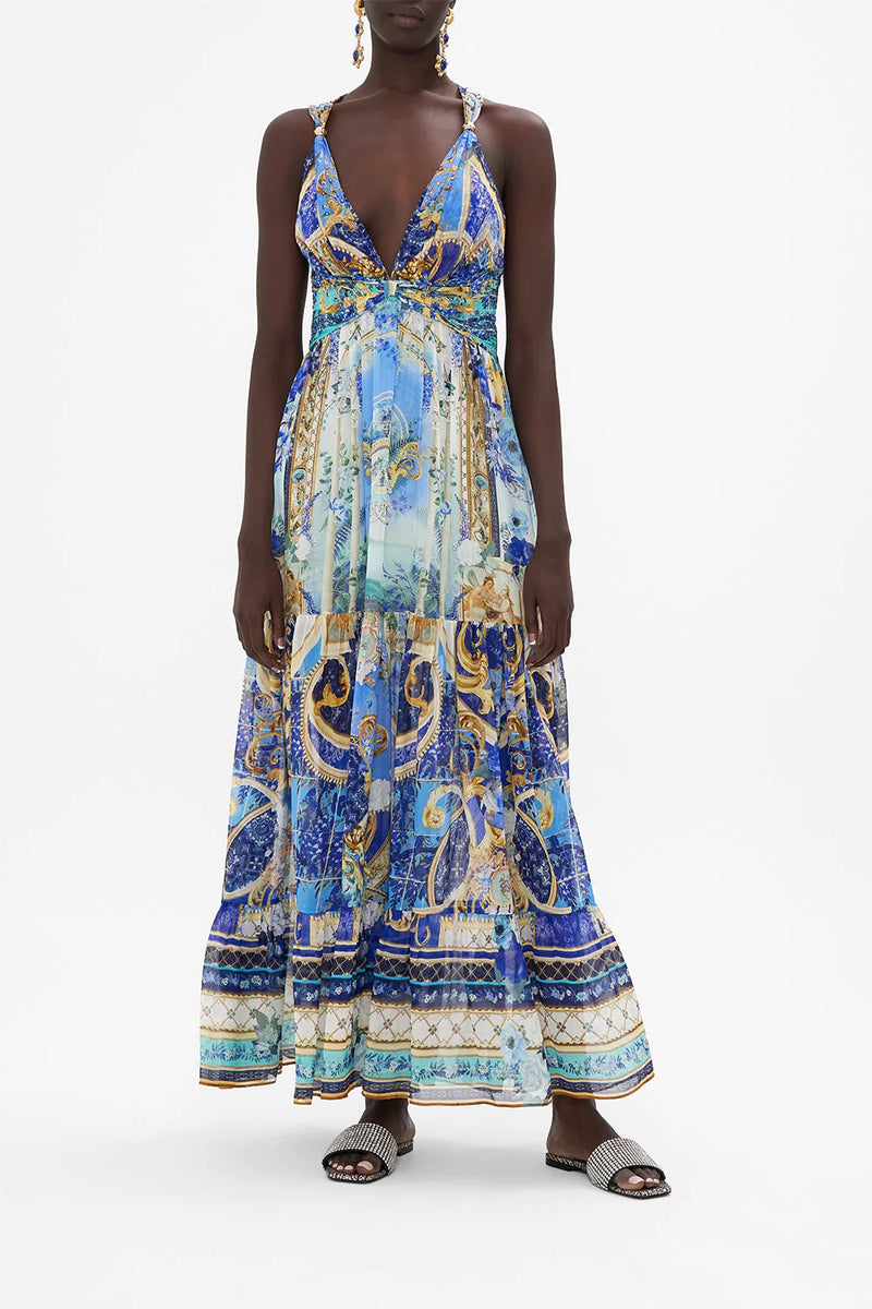 CAMILLA T BACK GATHERED PANEL DRESS IN VIEWS OF VESUVIUS