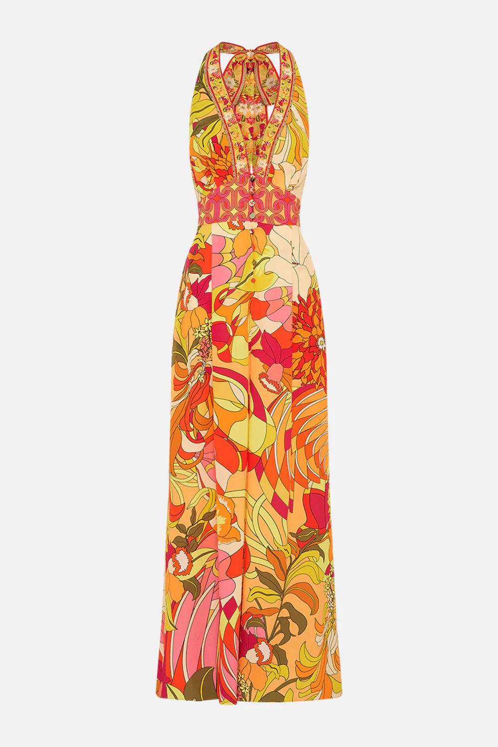 CAMILLA HALTERNECK JUMPSUIT WITH TIE NECK IN THE FLOWER CHILD SOCIETY
