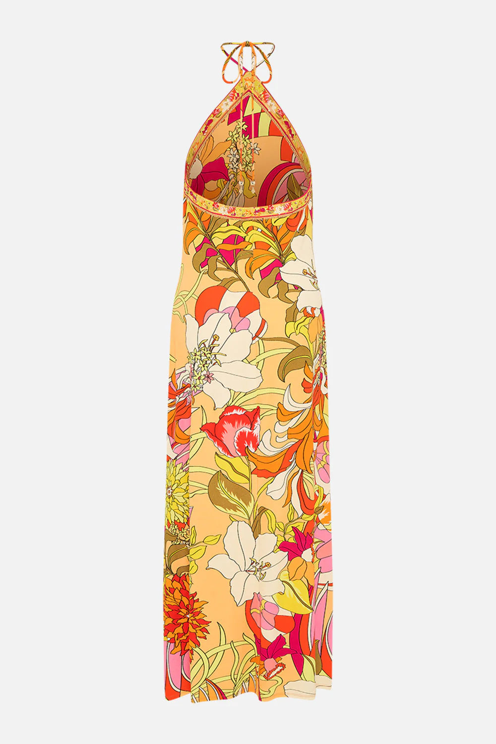 CAMILLA LONG JERSEY HALTER DRESS IN THE FLOWER CHILD SOCIETY