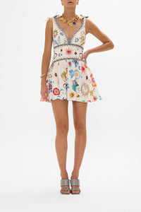 CAMILLA TIE SHOULDER SHORT DRESS IN LIVING IN COLOUR