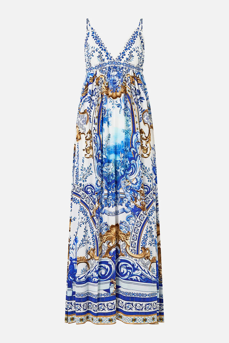CAMILLA BRALETTE DETAIL DRESS IN AZUL ADVENTURES