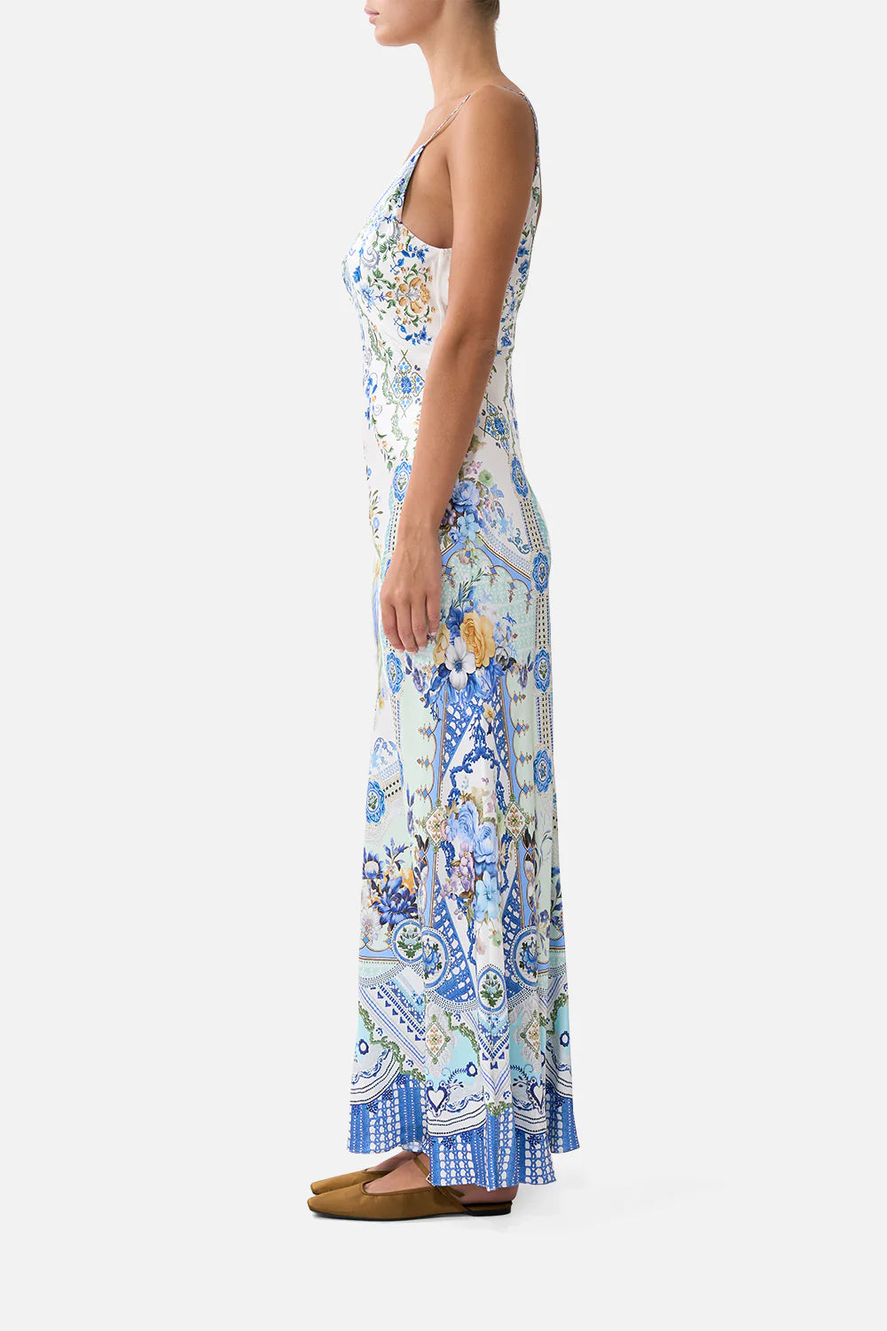 V NECK FULL LENGTH BIAS SLIP DRESS