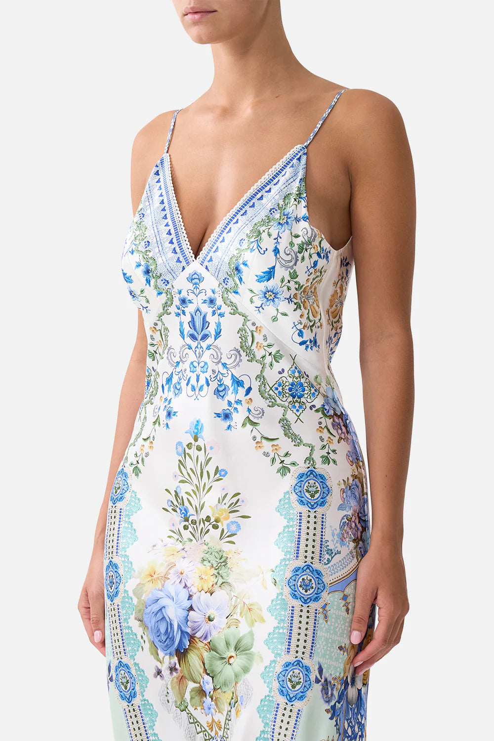 V NECK FULL LENGTH BIAS SLIP DRESS