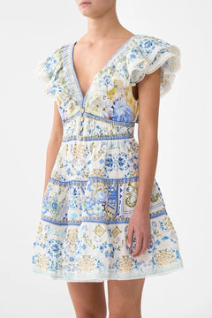 TIERED SHORT DRESS WITH NECK FRILL