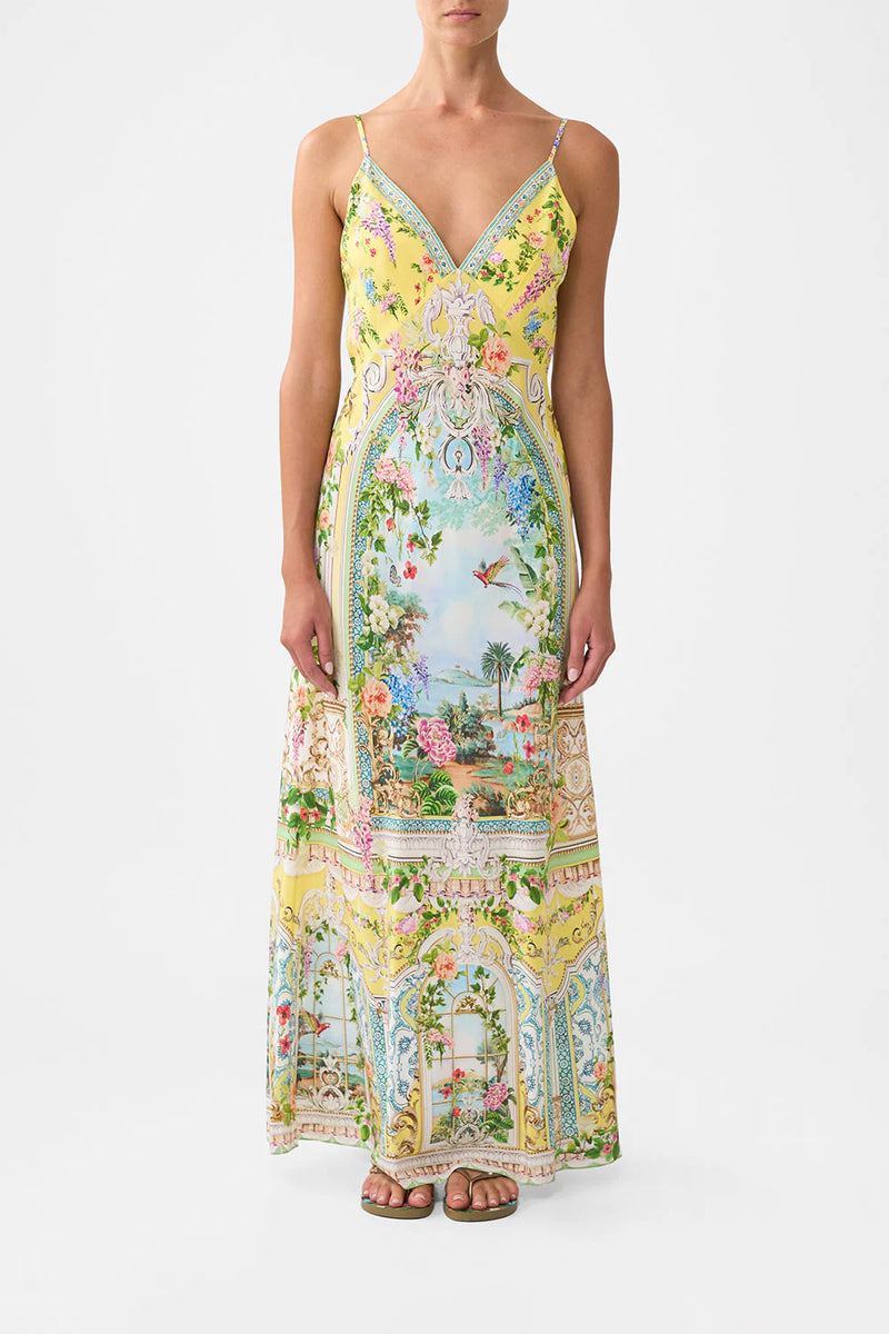 V NECK FULL LENGTH BIAS SLIP DRESS