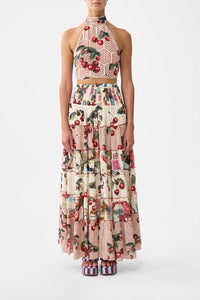 SHIRRED WAIST TIERED CIRCLE SKIRT