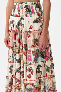 SHIRRED WAIST TIERED CIRCLE SKIRT