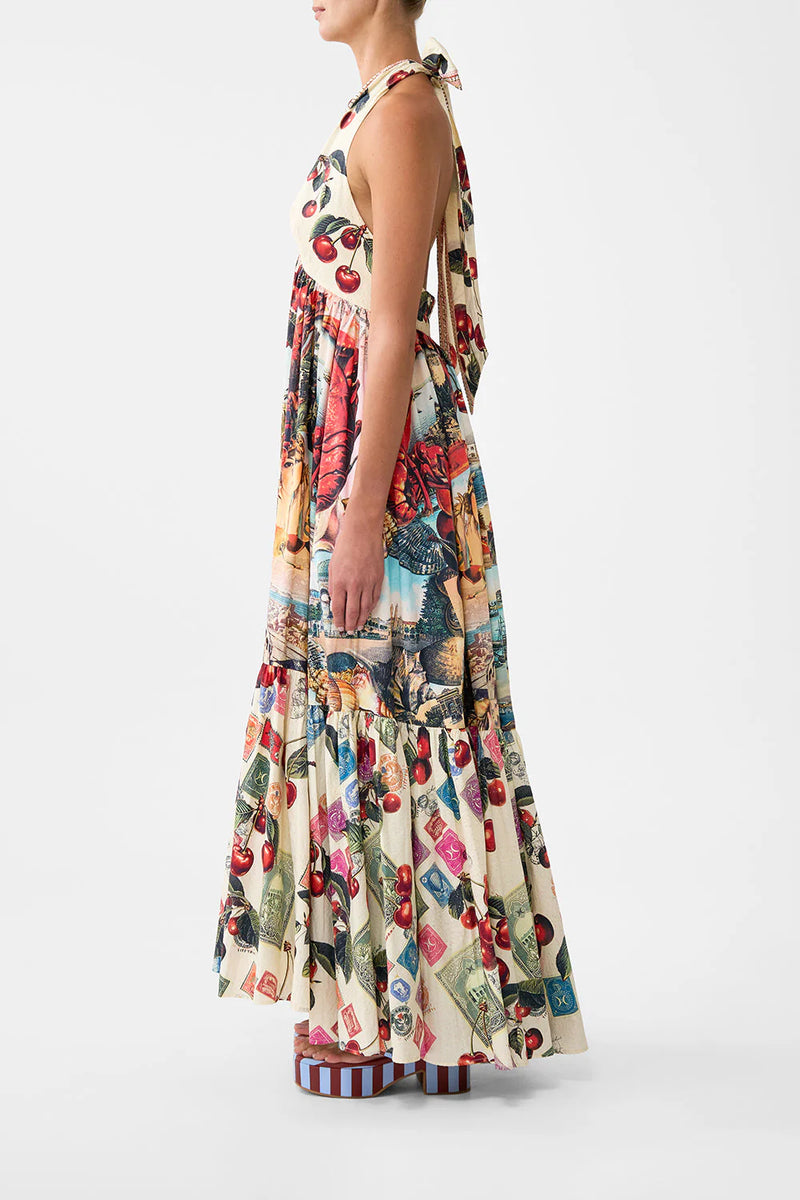 RUFFLE HEM HALTER DRESS