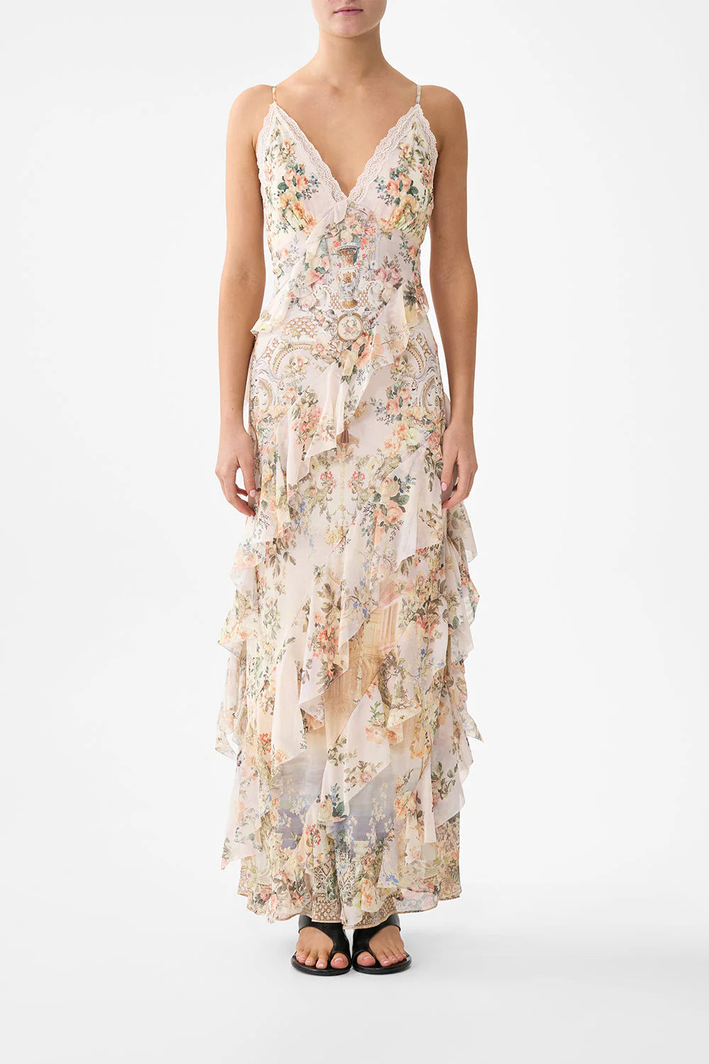 ASYMMETRICAL RUFFLE SLIP DRESS