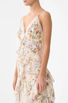 ASYMMETRICAL RUFFLE SLIP DRESS