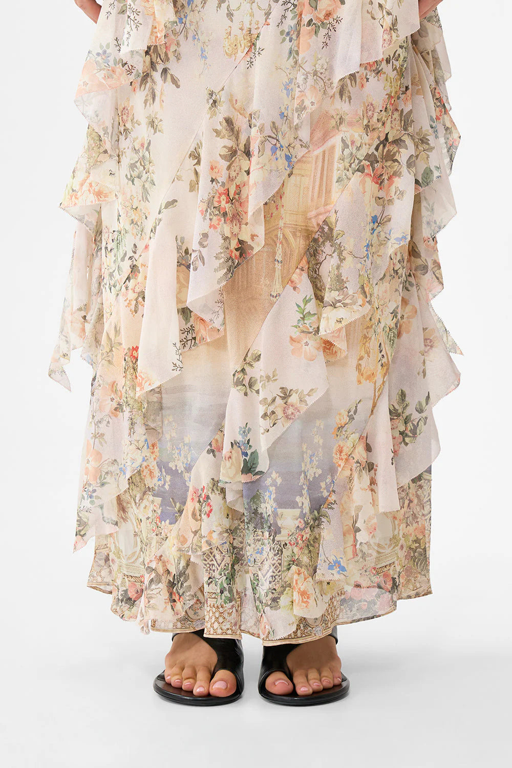 ASYMMETRICAL RUFFLE SLIP DRESS