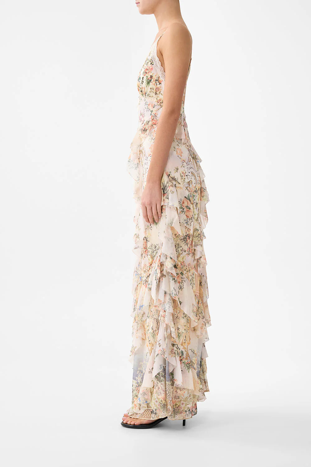 ASYMMETRICAL RUFFLE SLIP DRESS