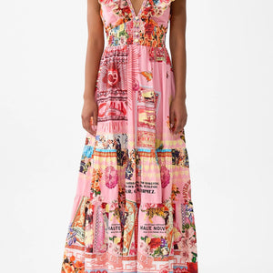 TIERED DRESS WITH NECK FRILL