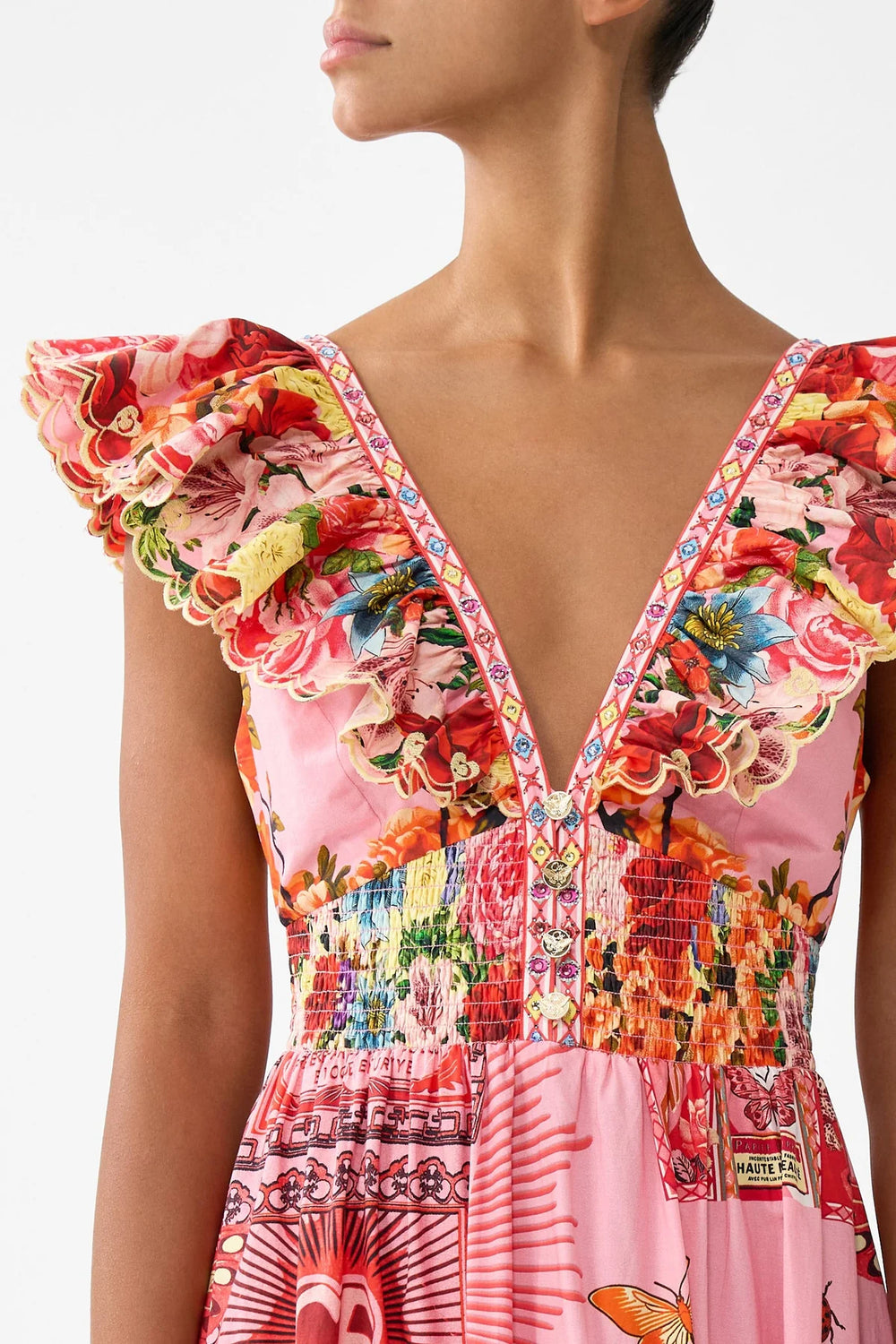 TIERED DRESS WITH NECK FRILL