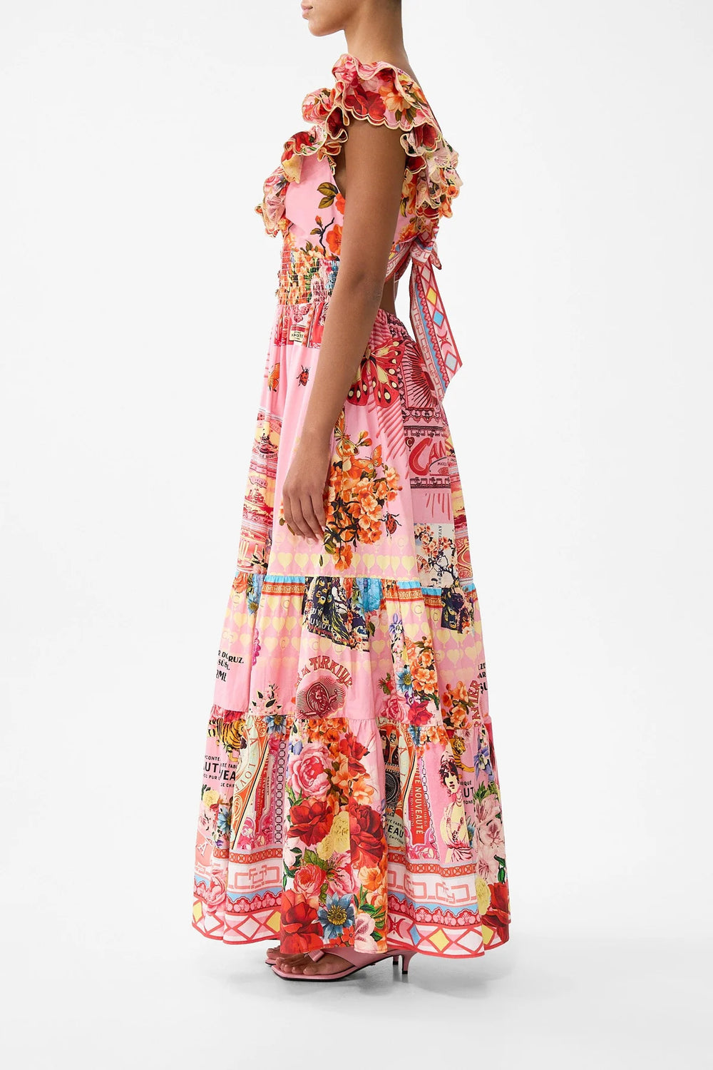 TIERED DRESS WITH NECK FRILL