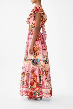 TIERED DRESS WITH NECK FRILL