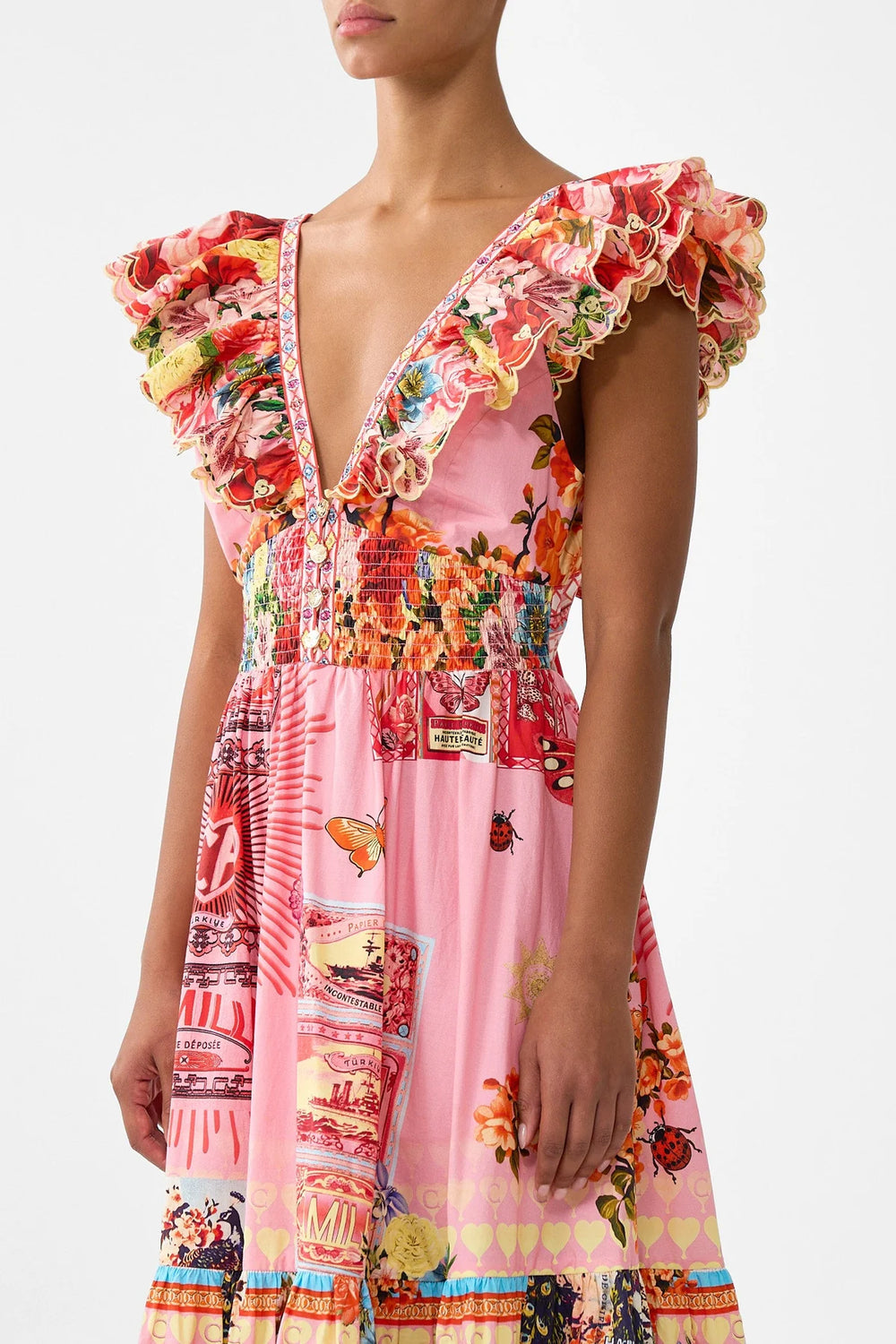 TIERED DRESS WITH NECK FRILL