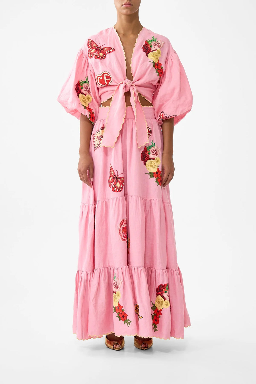 TIE FRONT PUFF SLEEVE TOP