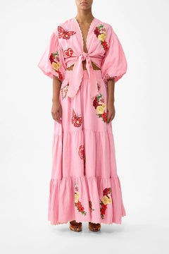 TIE FRONT PUFF SLEEVE TOP