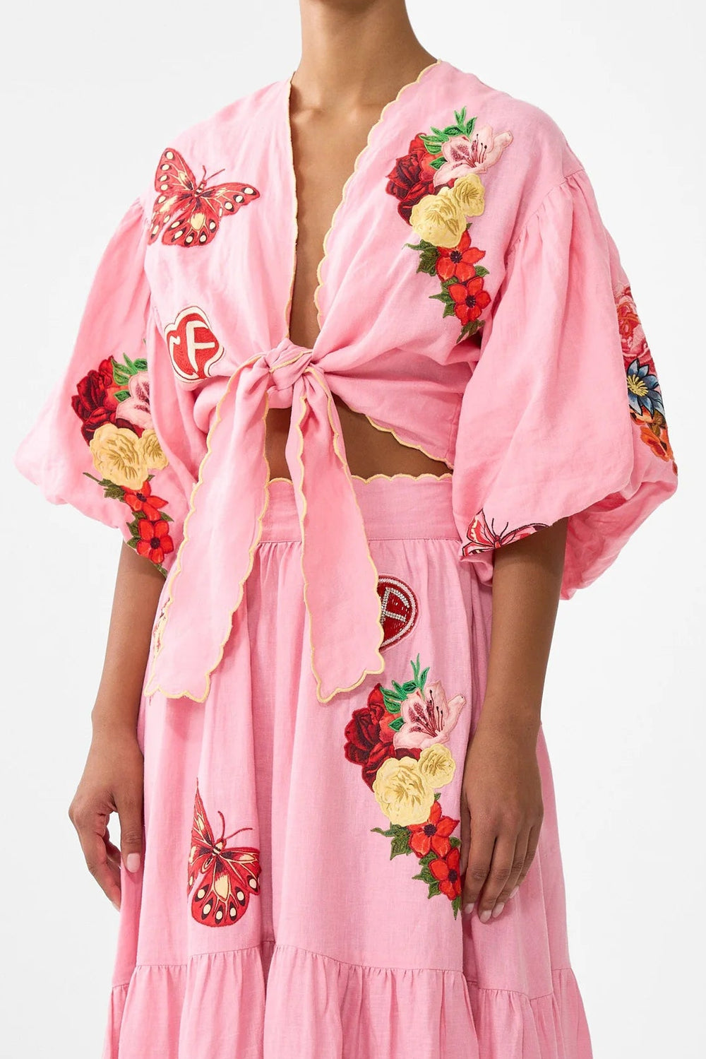 TIE FRONT PUFF SLEEVE TOP