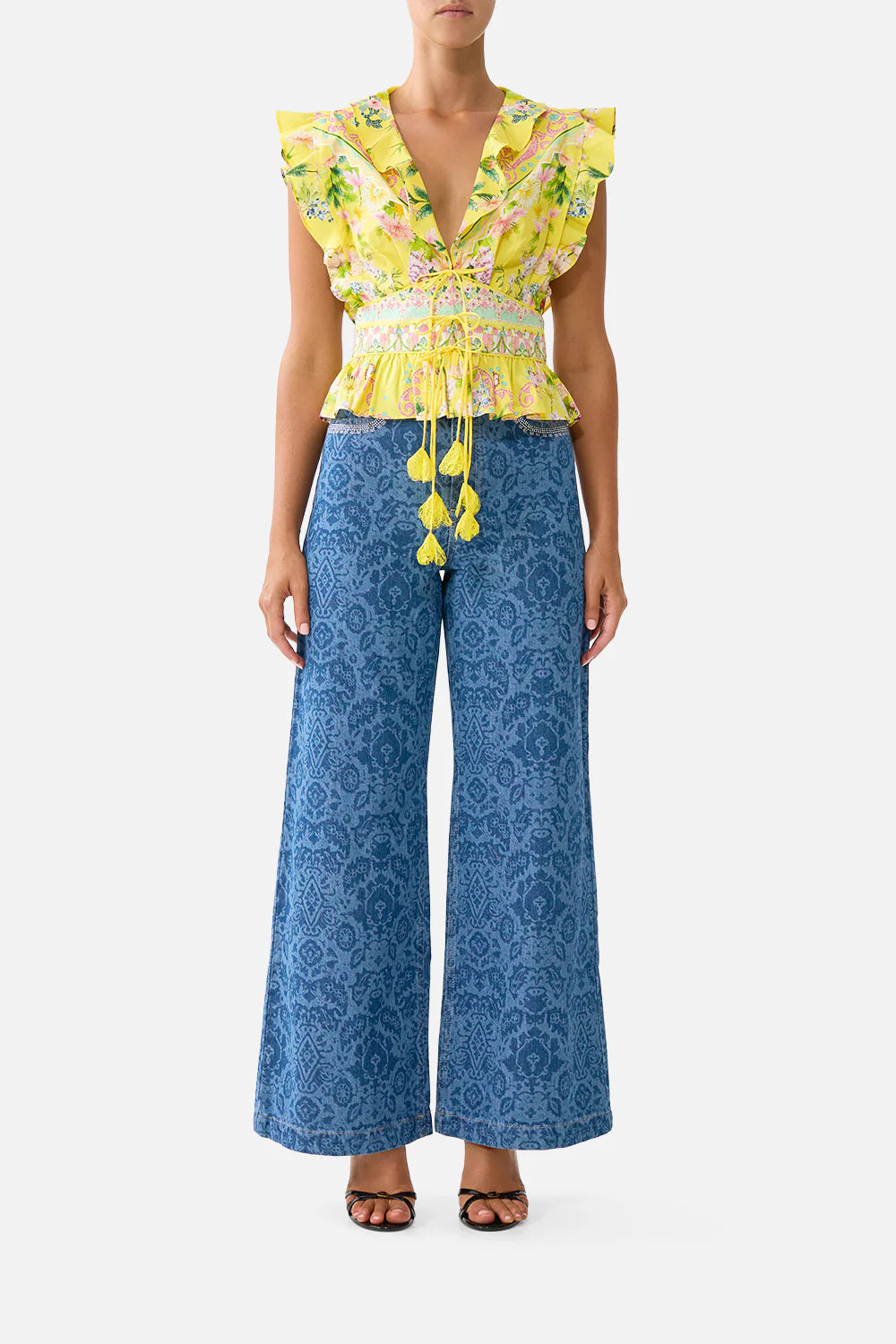 TIE FRONT TOP WITH RUFFLES