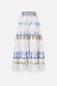 HIGH WAISTED TIERED MIDI SKIRT