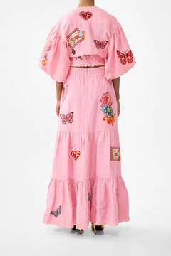 LONG HIGH WAISTED TIERED SKIRT