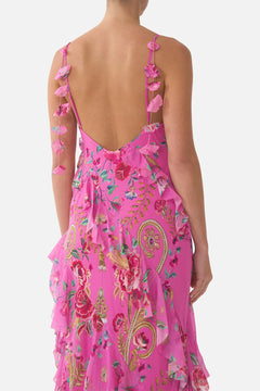 ASYMMETRICAL RUFFLE SLIP DRESS