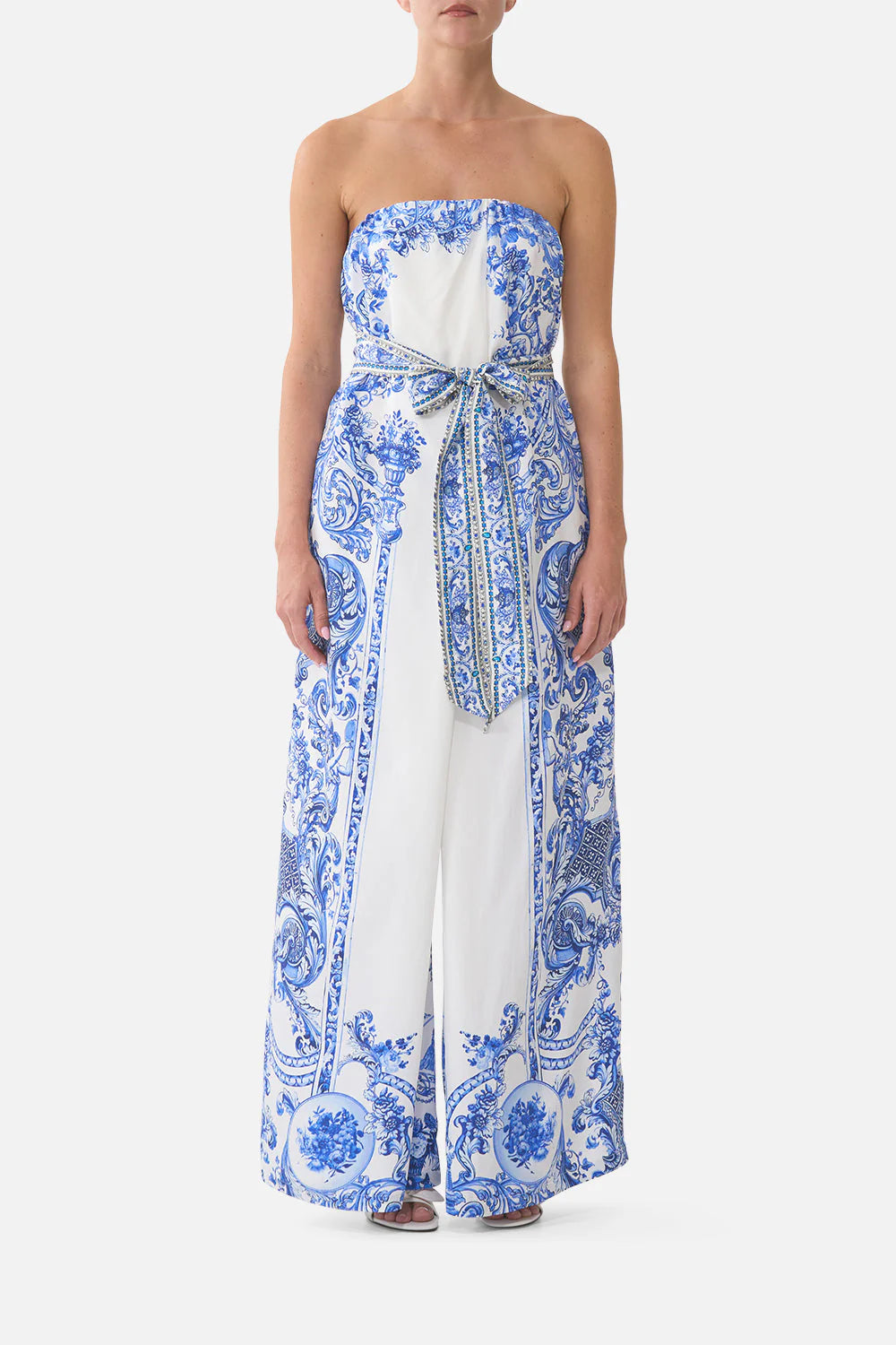 FRONT PLEAT STRAPLESS JUMPSUIT