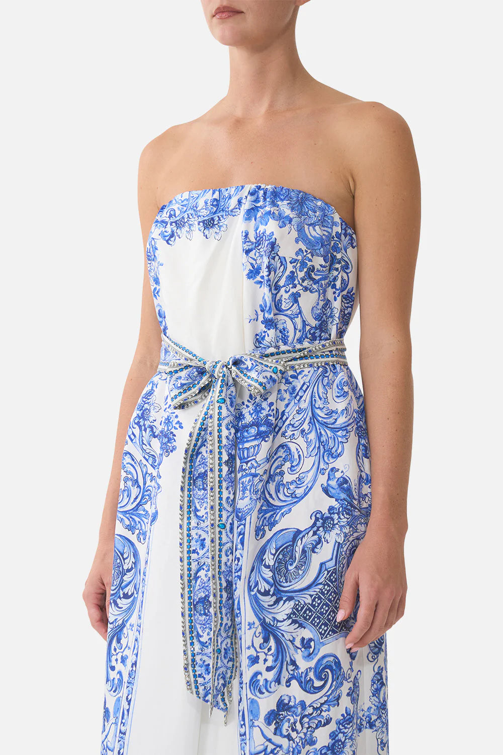 FRONT PLEAT STRAPLESS JUMPSUIT