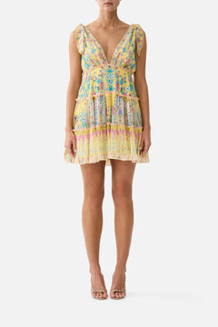 TIERED SHORT DRESS WITH SHOULDER TIES