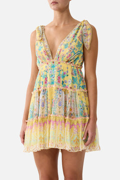 TIERED SHORT DRESS WITH SHOULDER TIES
