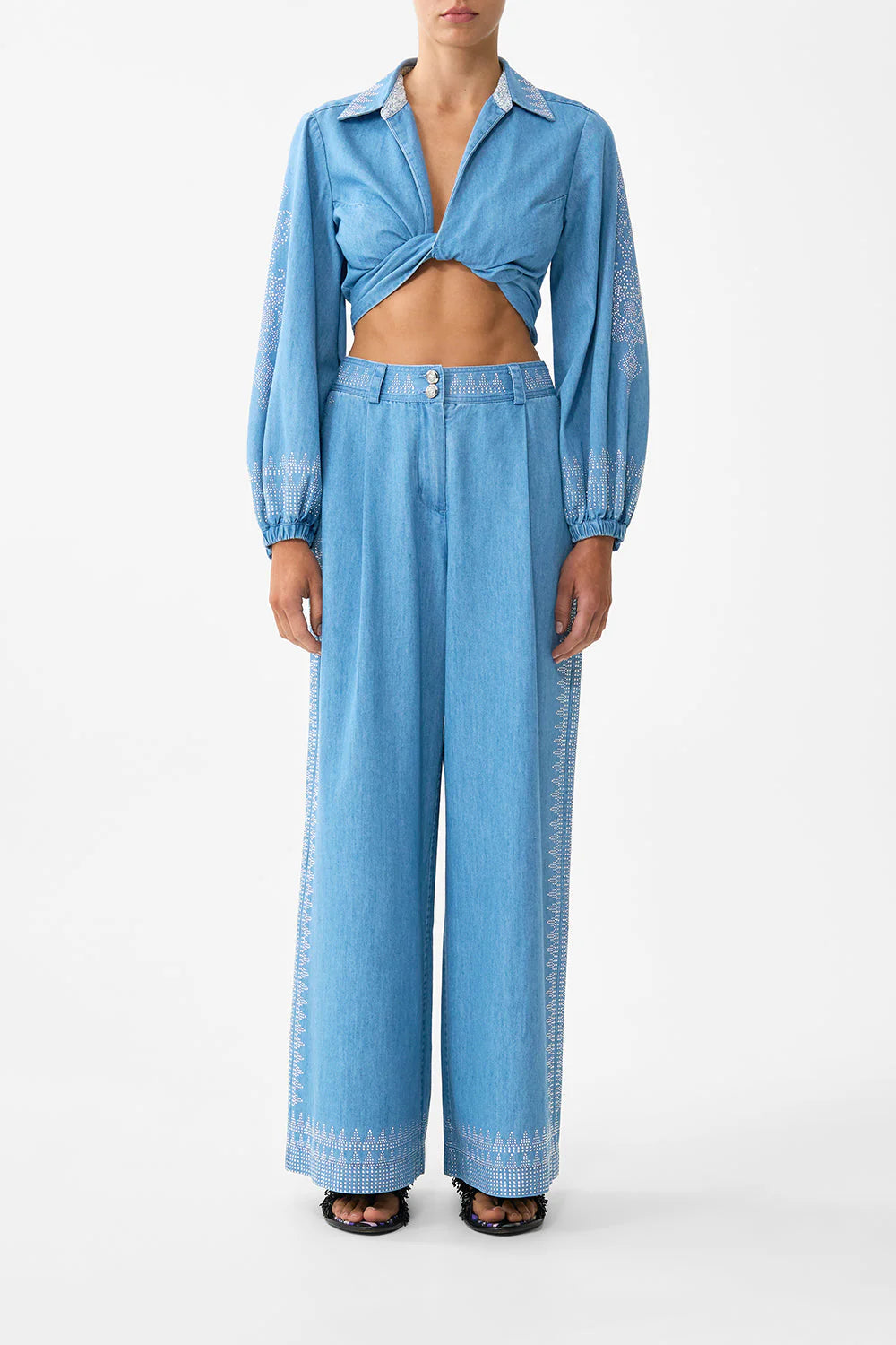 CROPPED WRAP SHIRT DENIM
