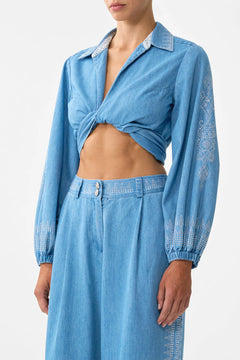 CROPPED WRAP SHIRT DENIM