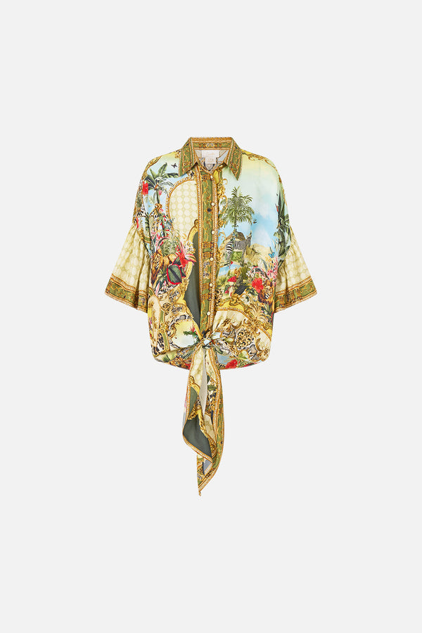 TIE FRONT SHIRT WITH SLEEVE FRILL