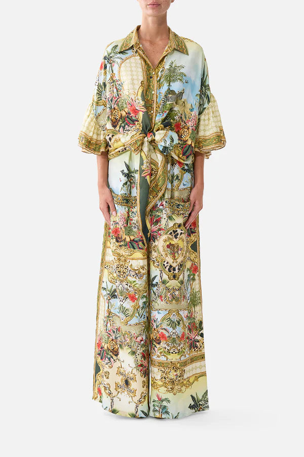 TIE FRONT SHIRT WITH SLEEVE FRILL
