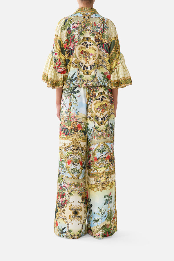 TIE FRONT SHIRT WITH SLEEVE FRILL