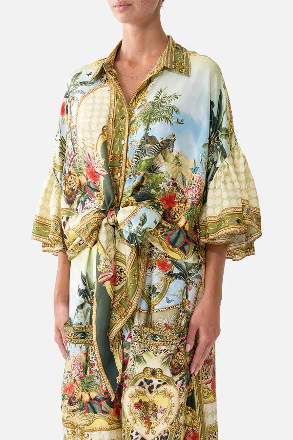 TIE FRONT SHIRT WITH SLEEVE FRILL