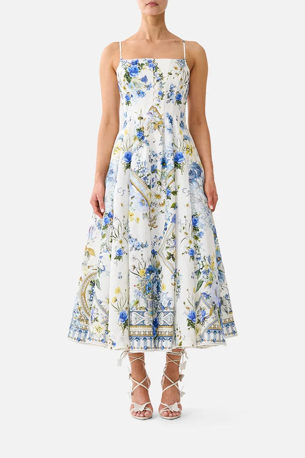 CORSET DRESS WITH LONG FLARED SKIRT