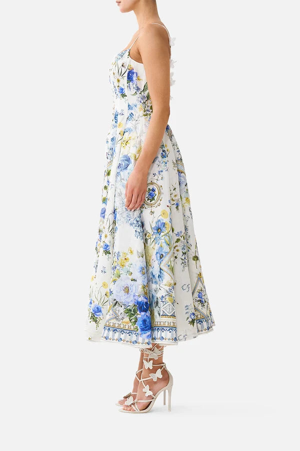 CORSET DRESS WITH LONG FLARED SKIRT
