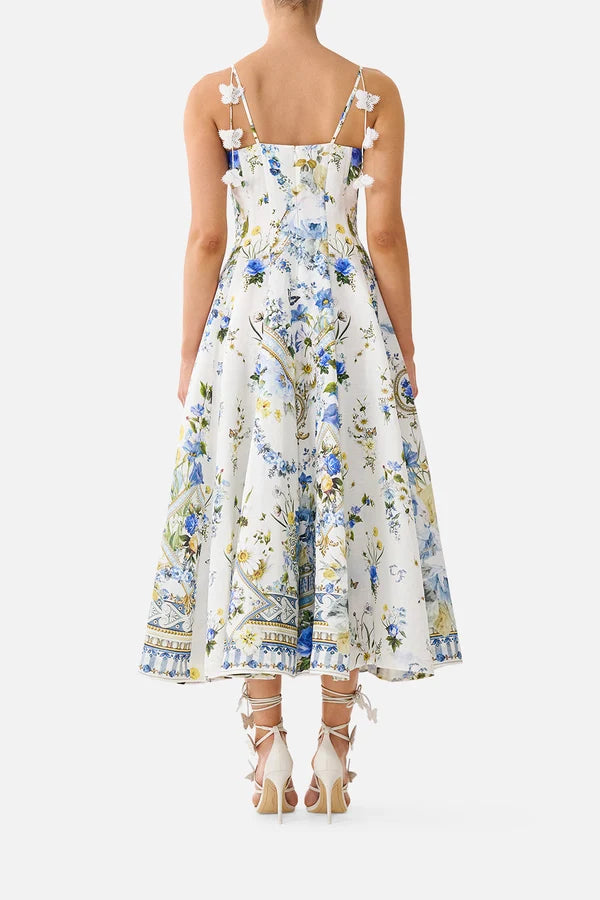 CORSET DRESS WITH LONG FLARED SKIRT