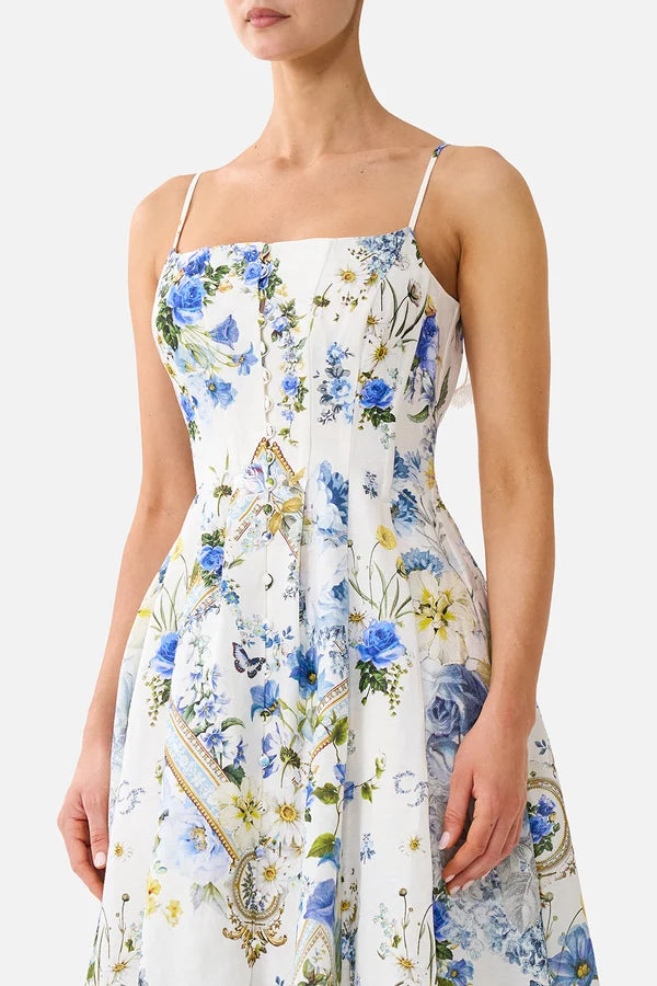 CORSET DRESS WITH LONG FLARED SKIRT