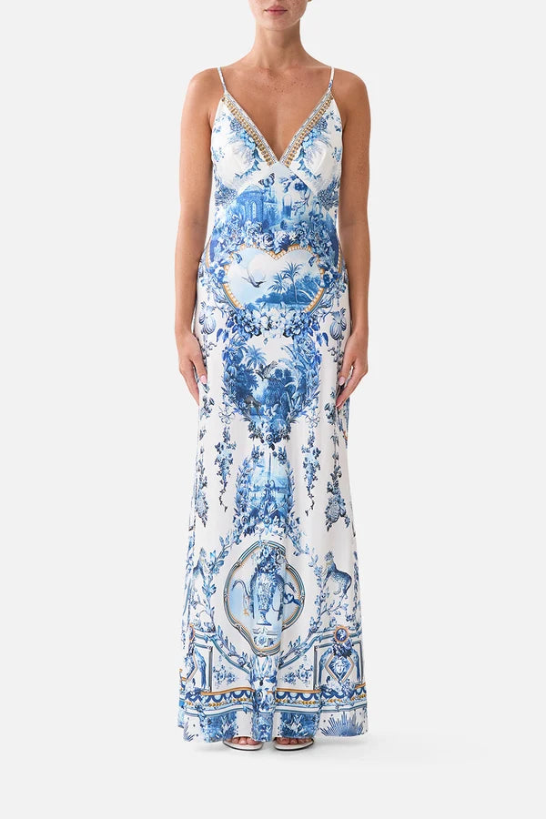 V NECK FULL LENGTH BIAS SLIP DRESS