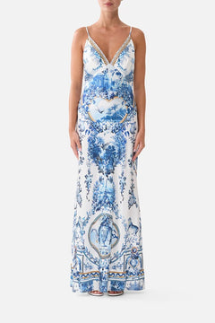 V NECK FULL LENGTH BIAS SLIP DRESS